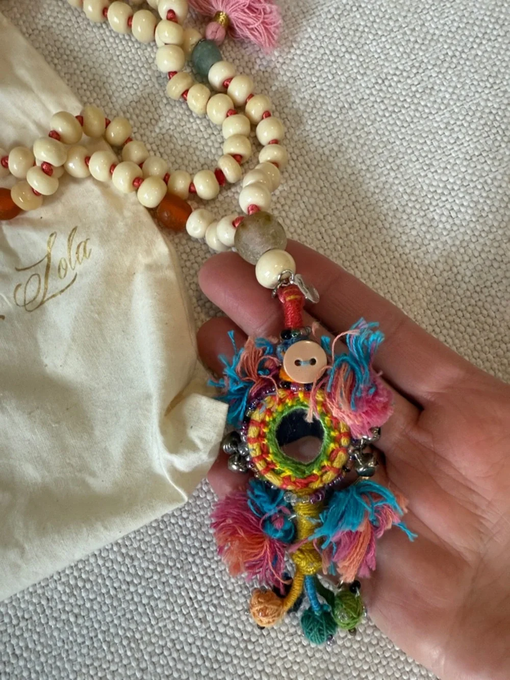 Perle by Lola - Beaded Tassel Necklace with Colorful Pendant - Picture 3 of 7